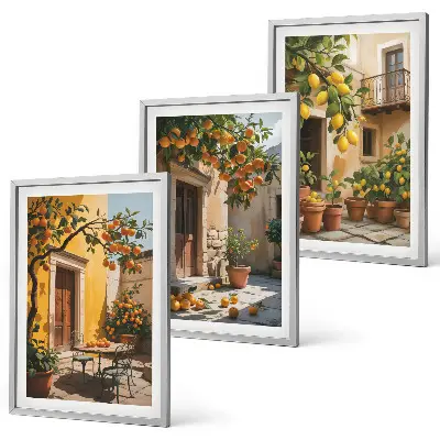 Conjunto de quadros para sala de estar com estampas de plantas cítricas para pátio
