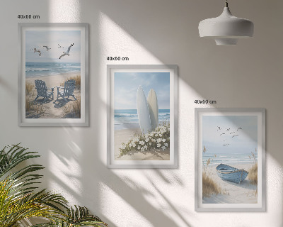 Conjunto de quadros para sala de estar pranchas de surfe de praia pássaros
