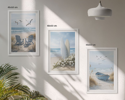 Conjunto de quadros para sala de estar pranchas de surfe de praia pássaros