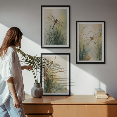 Composição de quadros moderna Grama-libélula acima da água