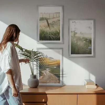 Conjunto de quadros para sala de estar paisagem estrada oeste do prado