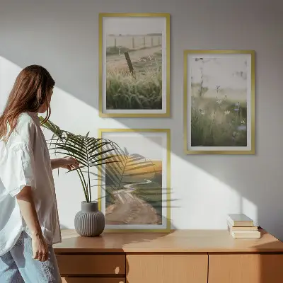 Conjunto de quadros para sala de estar paisagem estrada oeste do prado