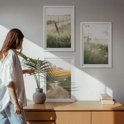 Conjunto de quadros para sala de estar paisagem estrada oeste do prado