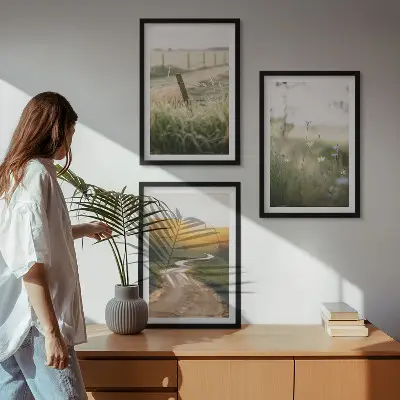 Conjunto de quadros para sala de estar paisagem estrada oeste do prado