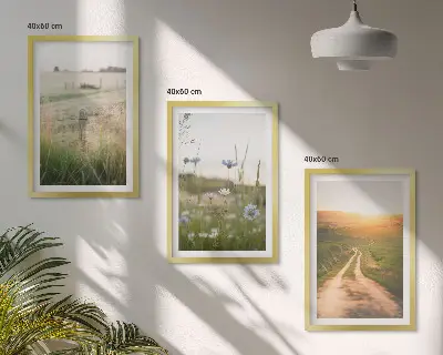 Conjunto de quadros decorativos modernos com paisagens de natureza campos e caminhos