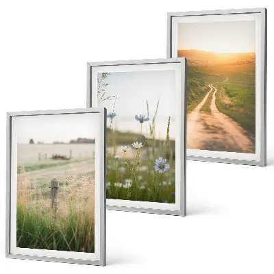 Conjunto de quadros decorativos modernos com paisagens de natureza campos e caminhos