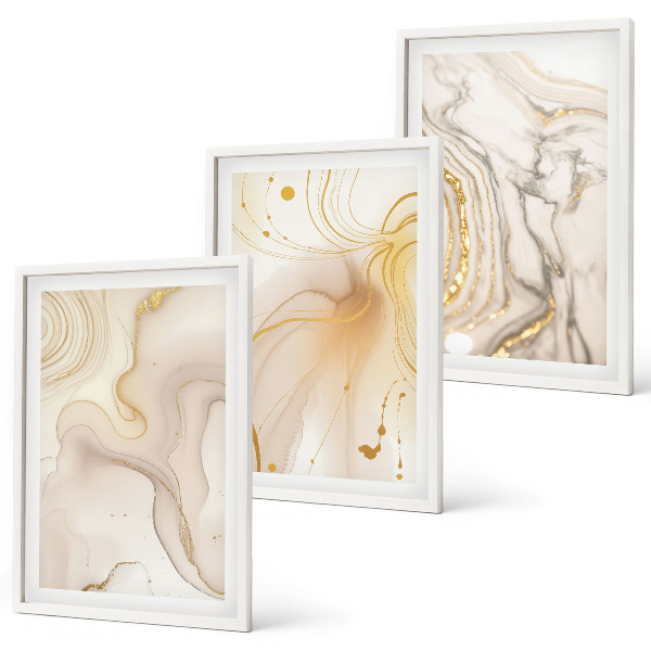 Conjunto de 3 quadros com moldura Padrões abstratos sutis