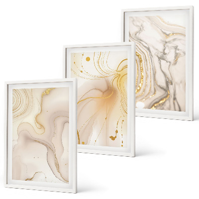 Conjunto de 3 quadros com moldura Padrões abstratos sutis