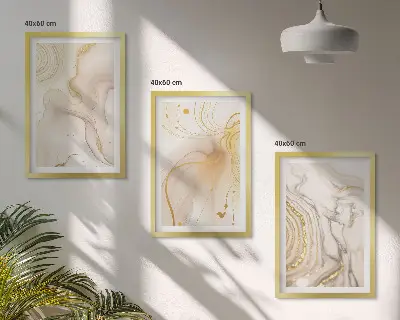 Conjunto de 3 quadros com moldura com padrões abstratos sutis