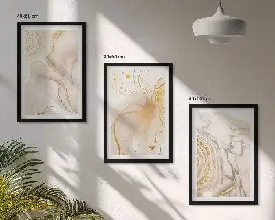 Conjunto de 3 quadros com moldura com padrões abstratos sutis