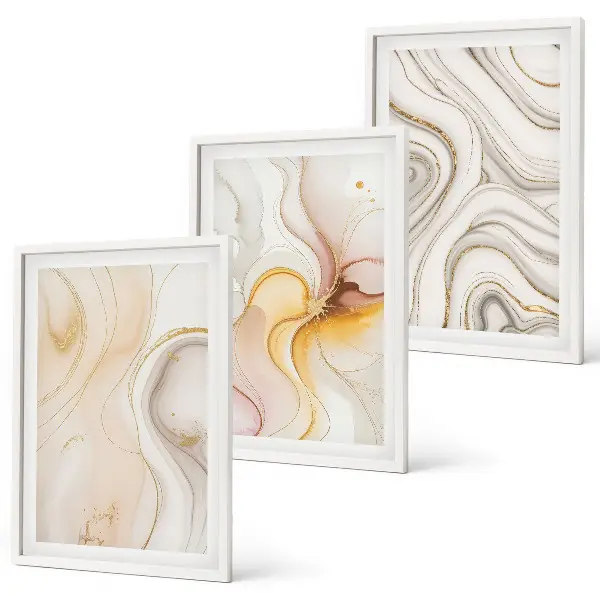 Conjunto de quadros para sala de estar com padrões abstratos em tons quentes