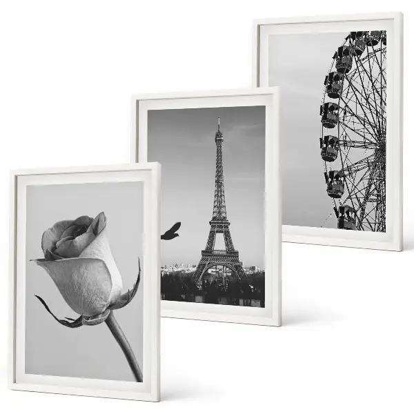 Composição de quadros moderna com a Torre Eiffel e roda-gigante estilo rosa