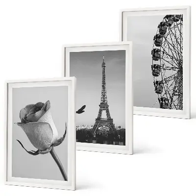 Composição de quadros moderna com a Torre Eiffel e roda-gigante estilo rosa