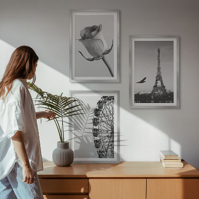 Composição de quadros moderna Rosa Torre Eiffel Roda-gigante