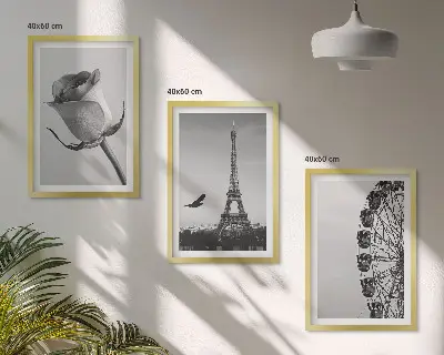 Composição de quadros moderna com a Torre Eiffel e roda-gigante estilo rosa