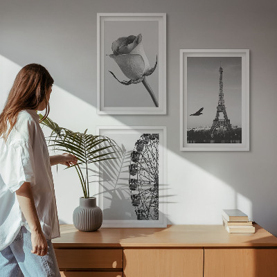 Composição de quadros moderna Rosa Torre Eiffel Roda-gigante