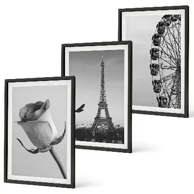 Composição de quadros moderna com a Torre Eiffel e roda-gigante estilo rosa