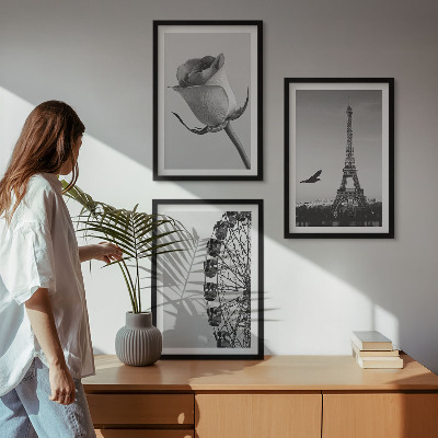 Composição de quadros moderna Rosa Torre Eiffel Roda-gigante