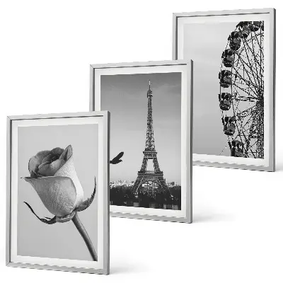 Composição de quadros moderna com a Torre Eiffel e roda-gigante estilo rosa