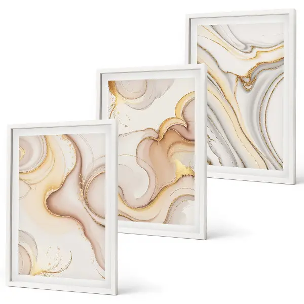 Conjunto de 3 quadros com moldura com motivos abstratos lineares
