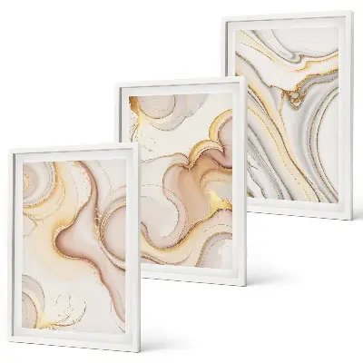 Conjunto de 3 quadros com moldura com motivos abstratos lineares