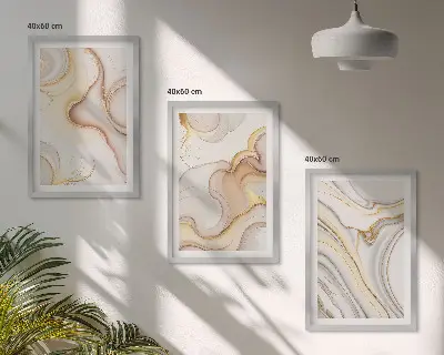 Conjunto de 3 quadros com moldura com motivos abstratos lineares