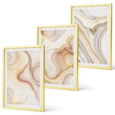 Conjunto de 3 quadros com moldura com motivos abstratos lineares
