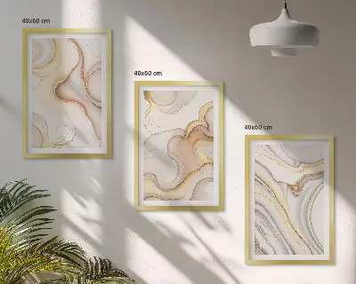 Conjunto de 3 quadros com moldura com motivos abstratos lineares