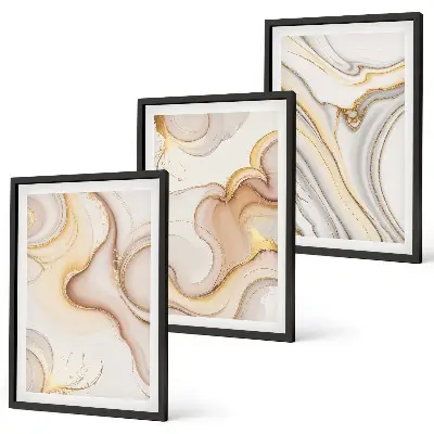 Conjunto de 3 quadros com moldura com motivos abstratos lineares