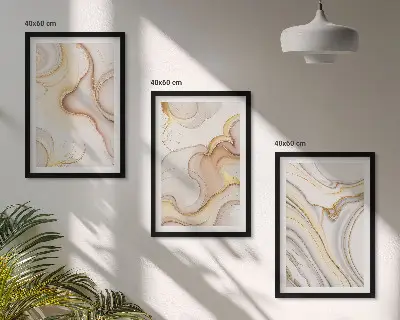 Conjunto de 3 quadros com moldura com motivos abstratos lineares