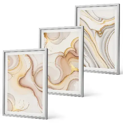 Conjunto de 3 quadros com moldura com motivos abstratos lineares