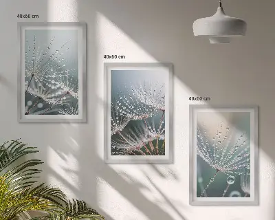 Conjunto de quadros para sala de estar com estampa de gotas de água em brotos de dente-de-leão