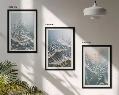 Conjunto de quadros para sala de estar com estampa de gotas de água em brotos de dente-de-leão