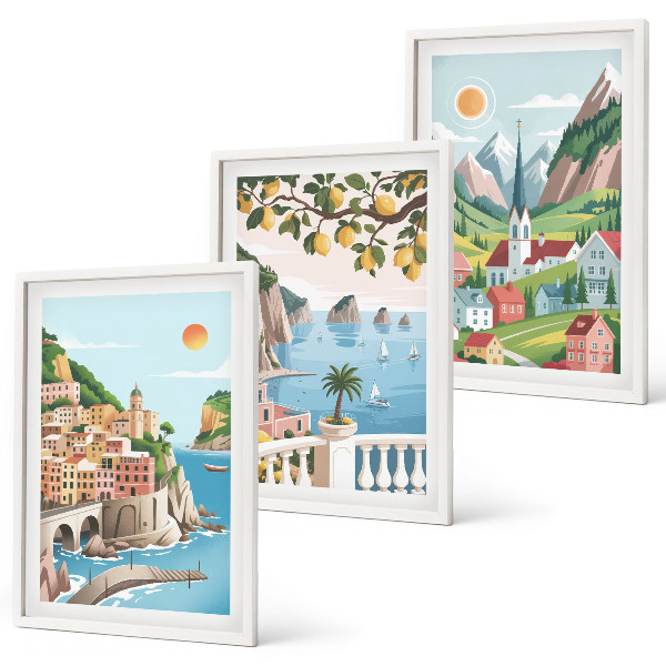 Conjunto de quadros para sala de estar Paisagens, mar, frutas cítricas