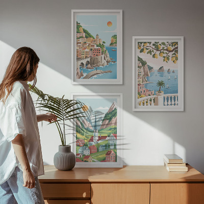 Conjunto de quadros para sala de estar Paisagens, mar, frutas cítricas