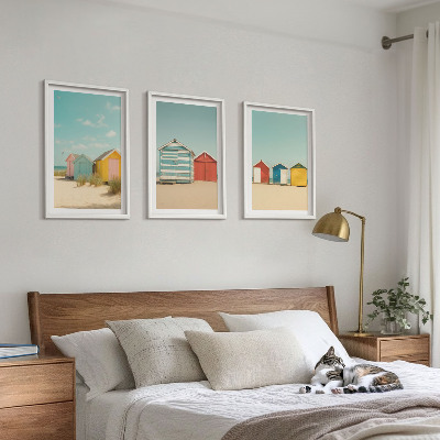 Conjunto de quadros para sala de estar Casas coloridas, praia, sol