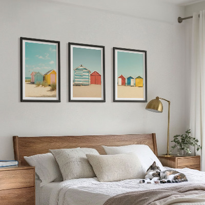Conjunto de quadros para sala de estar Casas coloridas, praia, sol