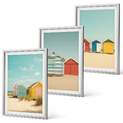 Conjunto de quadros para sala de estar Casas coloridas, praia, sol