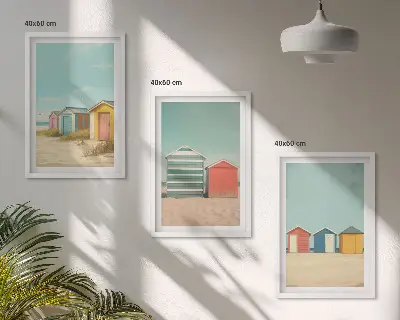 Composição de quadros moderna com casas coloridas na praia com sol