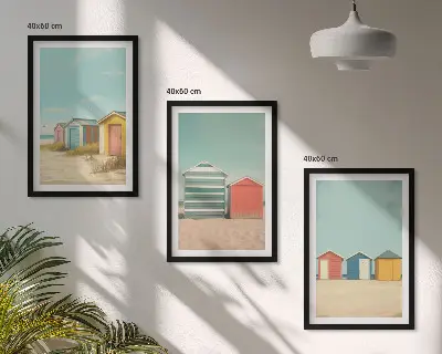 Composição de quadros moderna com casas coloridas na praia com sol
