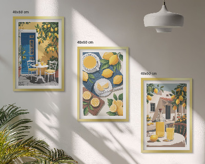 Conjunto de 3 quadros com moldura Limonada ao sol no pátio