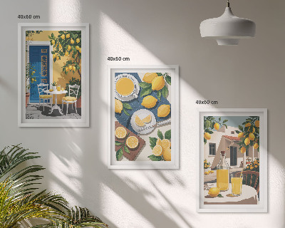 Conjunto de 3 quadros com moldura Limonada ao sol no pátio