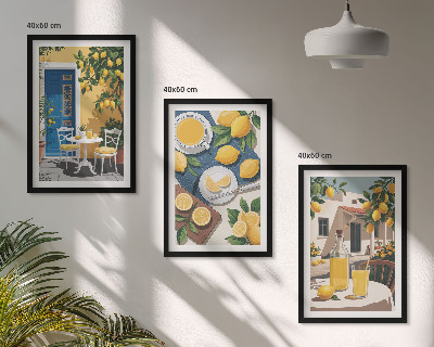 Conjunto de 3 quadros com moldura Limonada ao sol no pátio