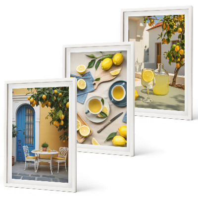 Conjunto de quadros para sala de estar Limonada de limões, porta azul