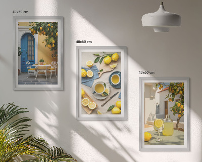 Conjunto de quadros para sala de estar Limonada de limões, porta azul