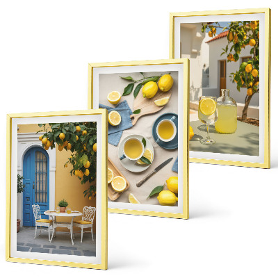 Conjunto de quadros para sala de estar Limonada de limões, porta azul