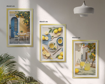 Conjunto de quadros para sala de estar Limonada de limões, porta azul