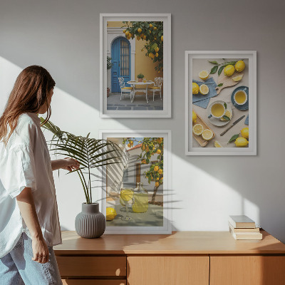 Conjunto de quadros para sala de estar Limonada de limões, porta azul