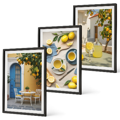 Conjunto de quadros para sala de estar Limonada de limões, porta azul