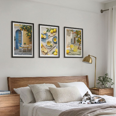 Conjunto de quadros para sala de estar Limonada de limões, porta azul